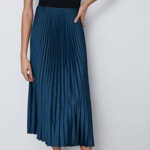 Zara Satin Pleated Skirt - Navy Blue